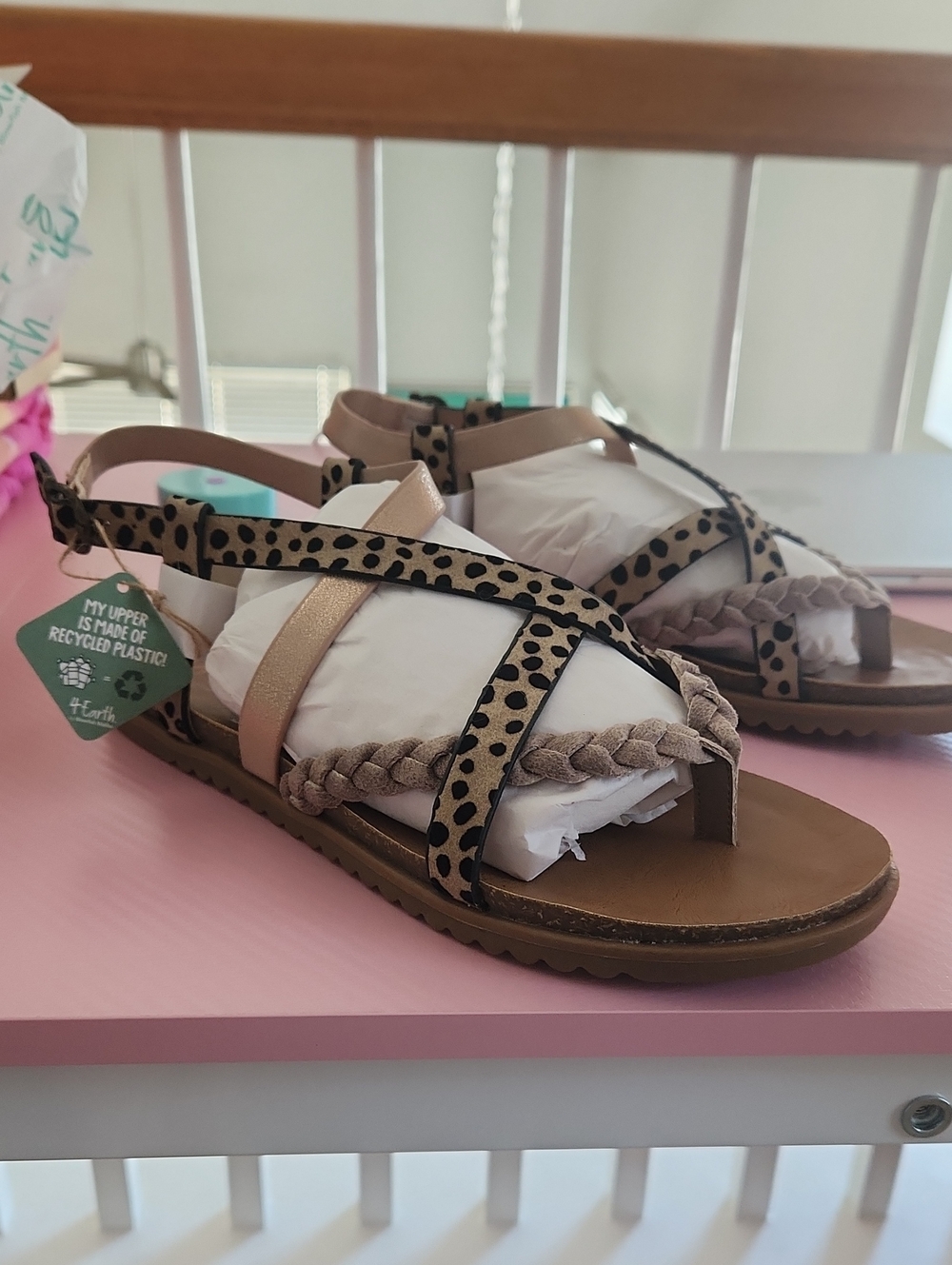 NWT Blowfish Maren4earth Sandal 7.5 Sand Leopard Rose Gold Braided